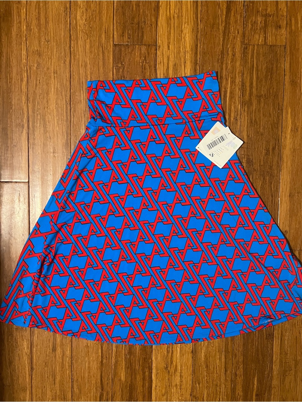 LuLaRoe Azure Blue and Red Geometric Circle Skirt